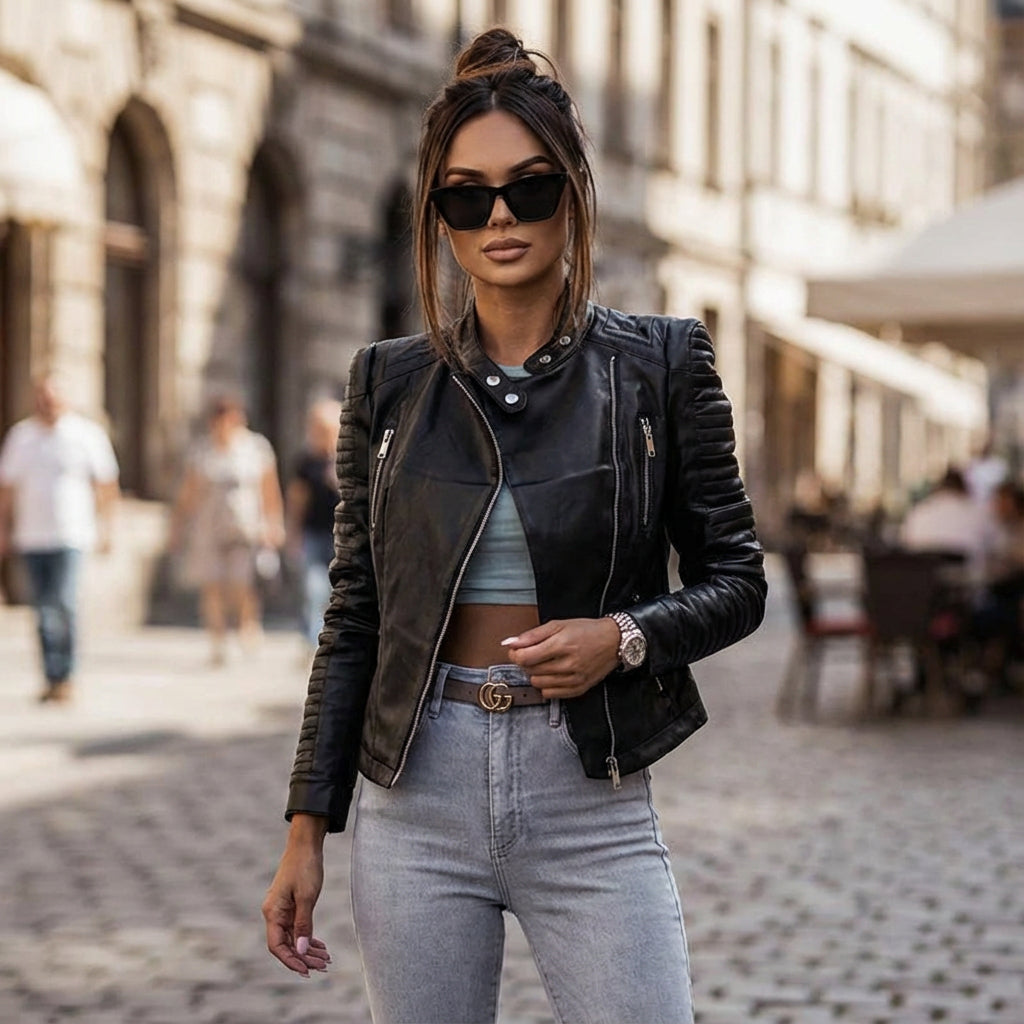 North Jade Women's Biker Jacket | Quilted Faux Leather, Casual Chic