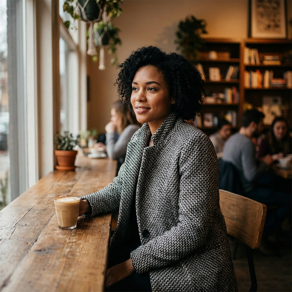 Manteau d'hiver pour femmes Holly | Tissu pied-de-poule ajusté, design mi-long