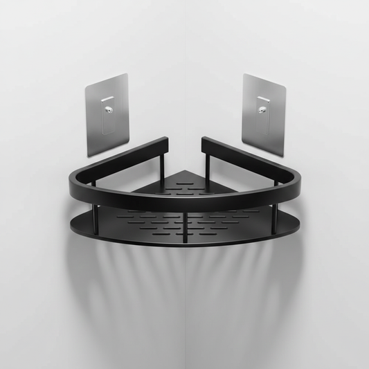 Aluma Curve Shower Caddy - Matte black corner shelf, self-adhesive mount