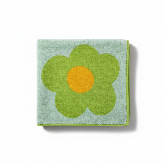 Floral Cotton Bath Towel Sunflower Print Green