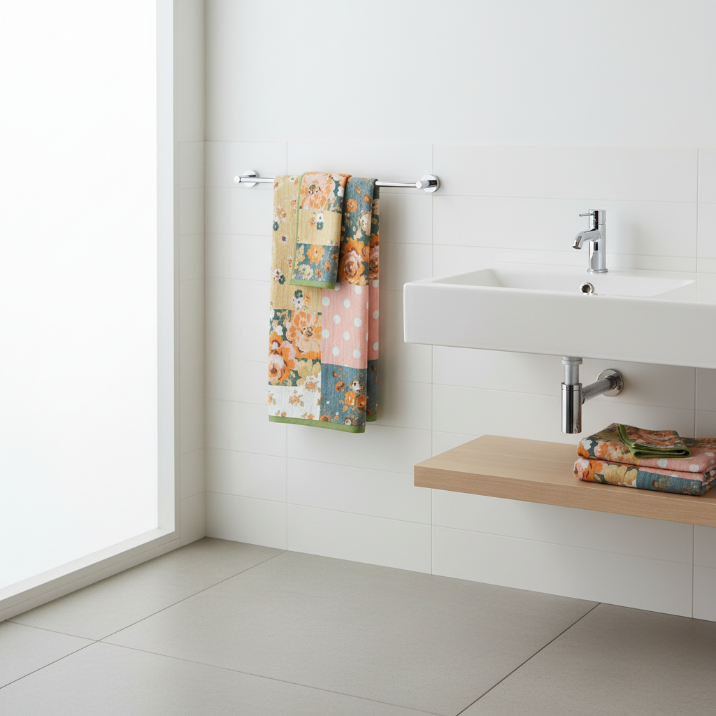 Cotton Bath Towel | Rose Print styled in a modern bathroom