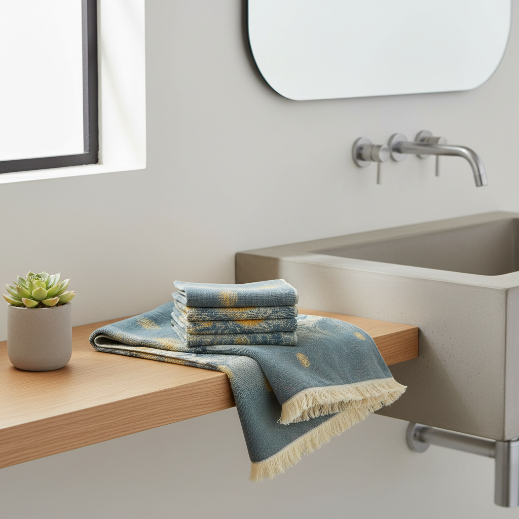 Patterned Pure Cotton Bath Towel in modern bathroom lifestyle