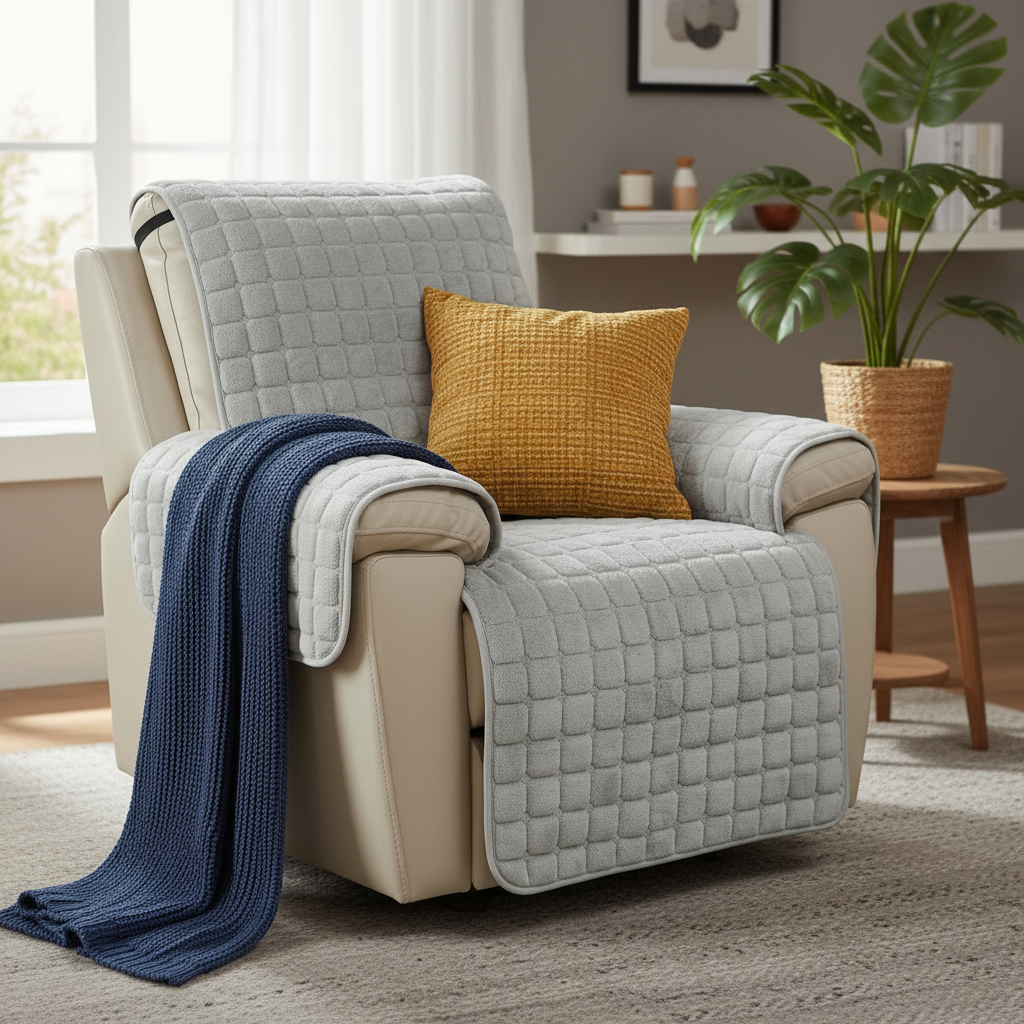 Quilted Recliner Chair Cover styled in a modern living room