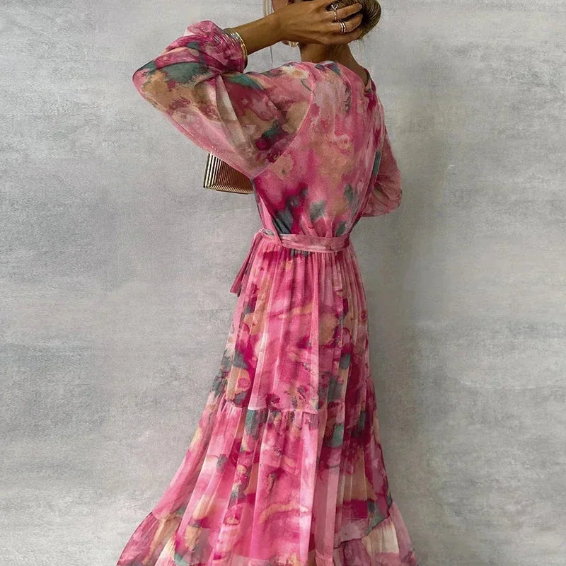 Juno Women's Printed Maxi Dress - back view