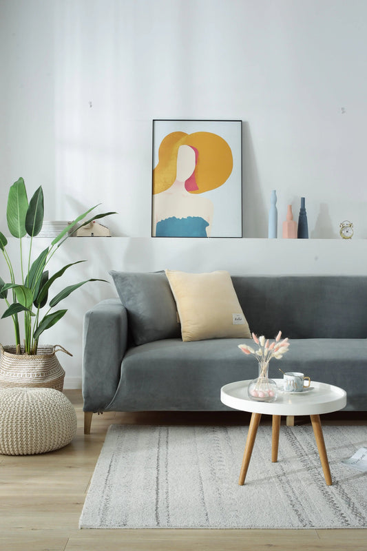 Velvet Light Grey Couch Cover