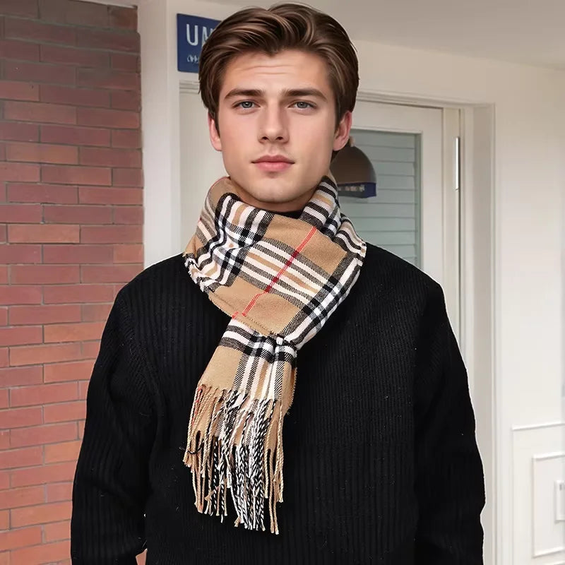 Marlow Men's Plaid Scarf - shown in use