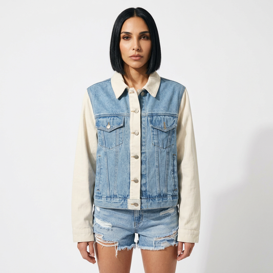 Veste en Denim Mixte pour Femme Ainsley | Double Patte de Boutonnage, Manches Contrastées