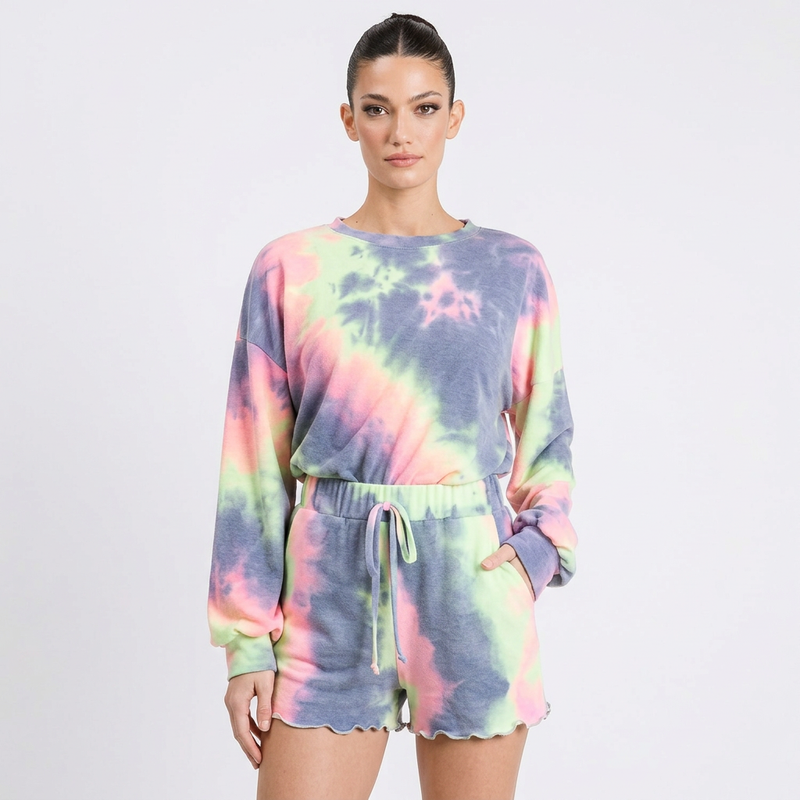 Ensemble détente femme Bliss | Jersey French Terry tie-dye, short à ourlet ondulé