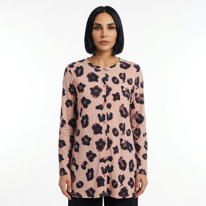 Cardigan long femme Dara | Boutonnage imprimé, tricot luxueux