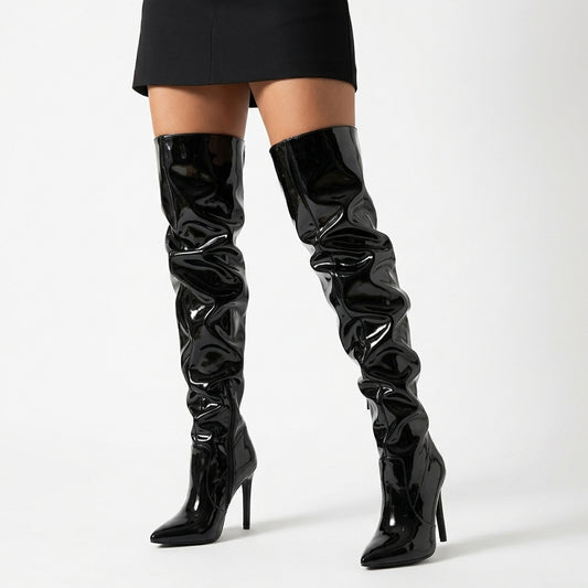 Bottes Hautes Noires Femme Eilyken | Cuir Verni, Talons Hauts