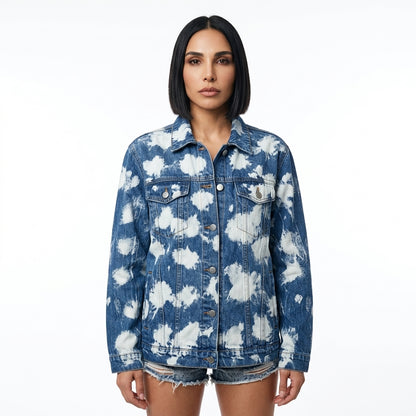 Chaqueta de denim para mujer Luna | Lavado nubes tie-dye, ajuste oversize