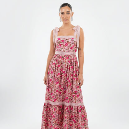 Robe Maxi Femme Sage | Imprimé floral rose, Bretelles en dentelle crochet