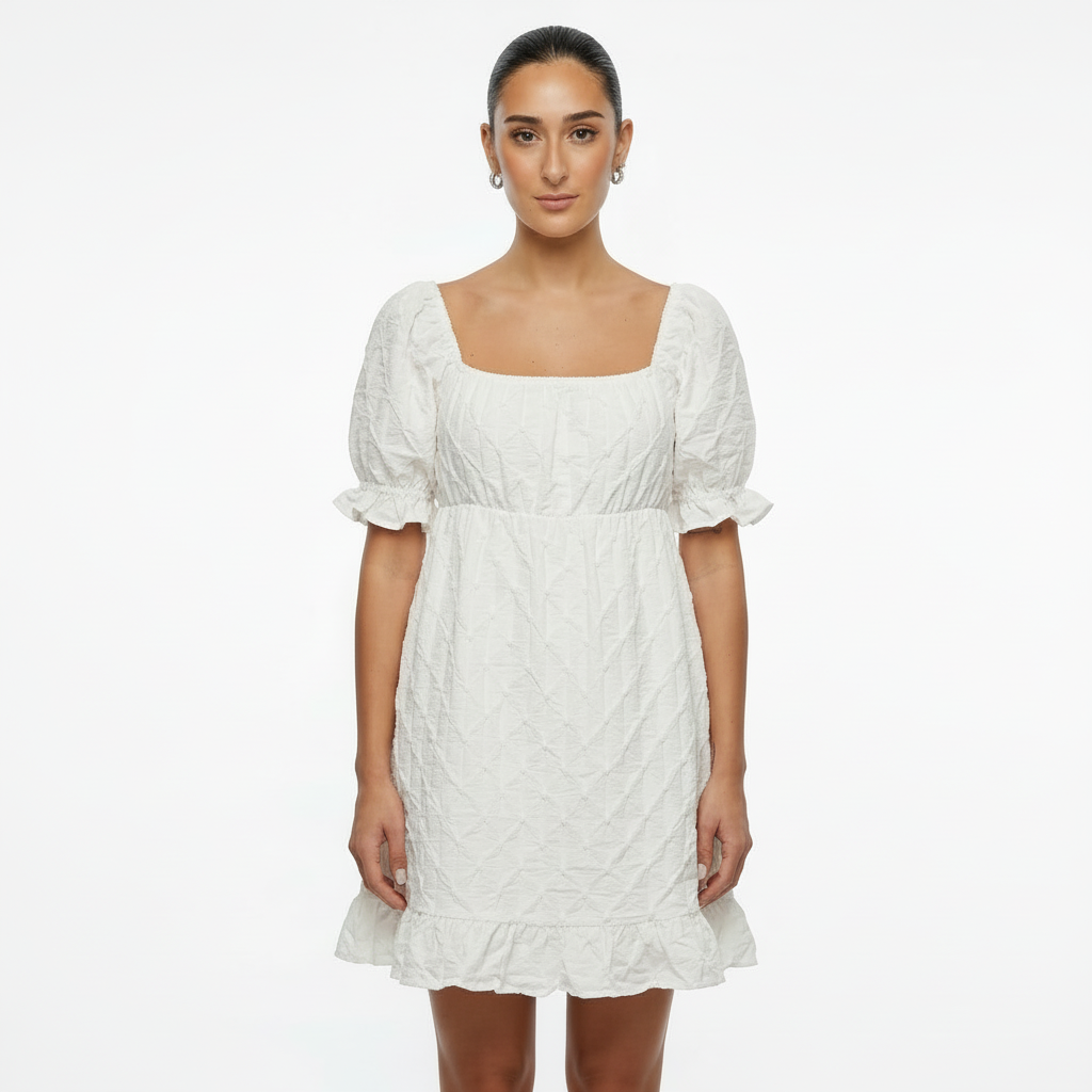 Robe Mini Femme Sienna | Fronces Tissées Texturées, Volant Froncé