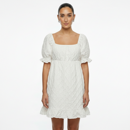 Robe Mini Femme Sienna | Fronces Tissées Texturées, Volant Froncé