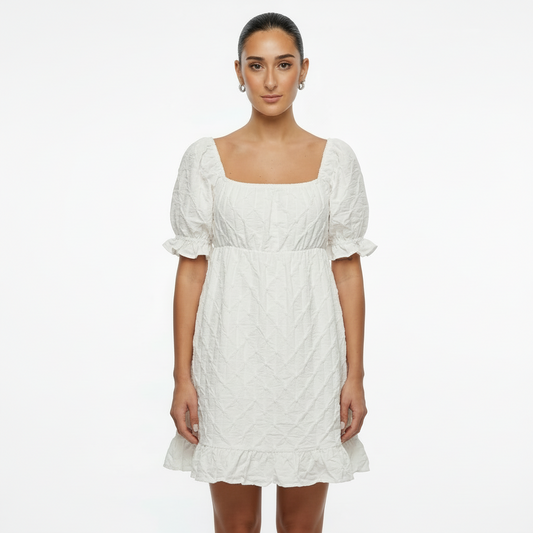 Robe Mini Femme Sienna | Fronces Tissées Texturées, Volant Froncé