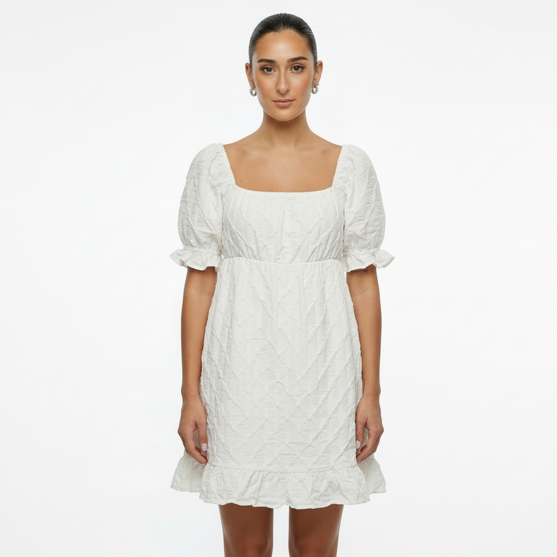 Robe Mini Femme Sienna | Fronces Tissées Texturées, Volant Froncé