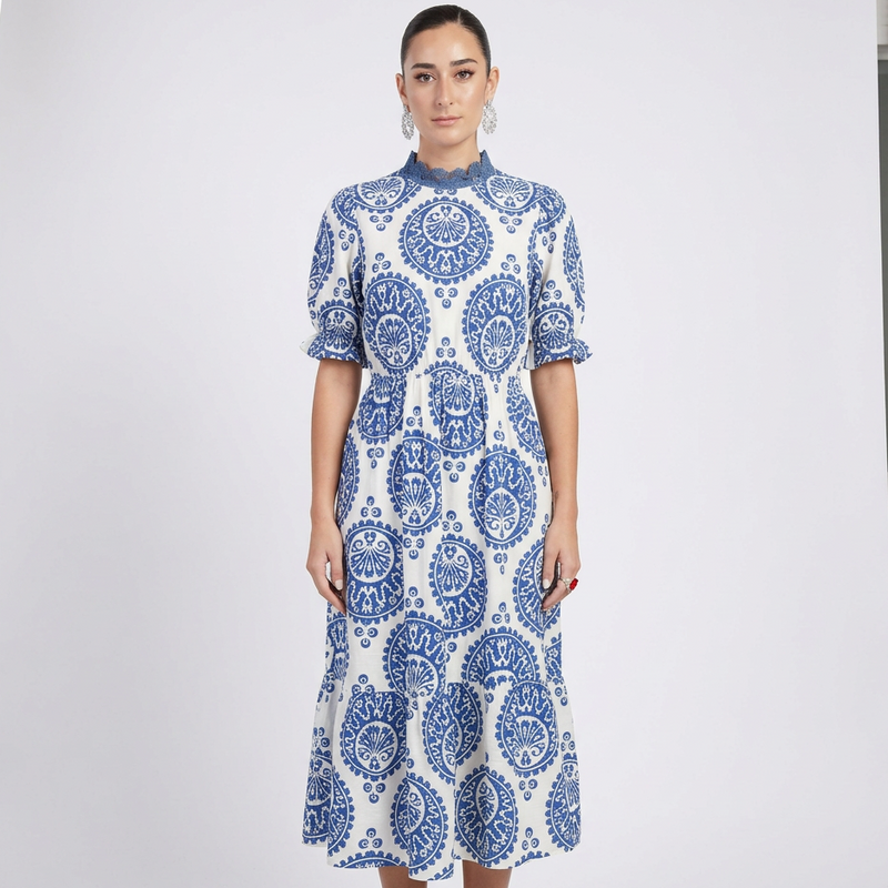 Robe Midi Femme Uara | Taille Froncée, Imprimé Paisley