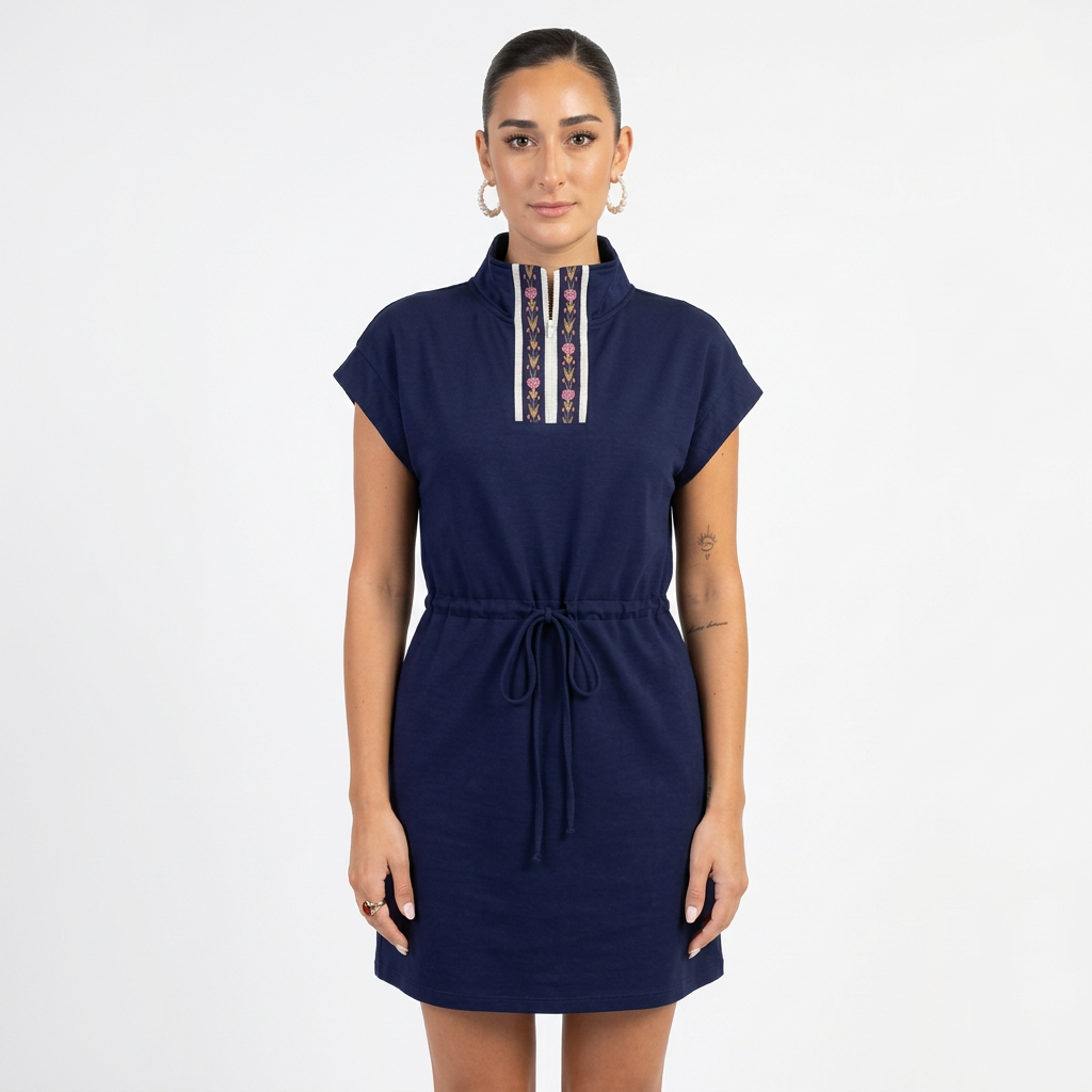 Robe à Manches Dolman Femme Udele | Détail Zip Brodé, Taille Ajustable