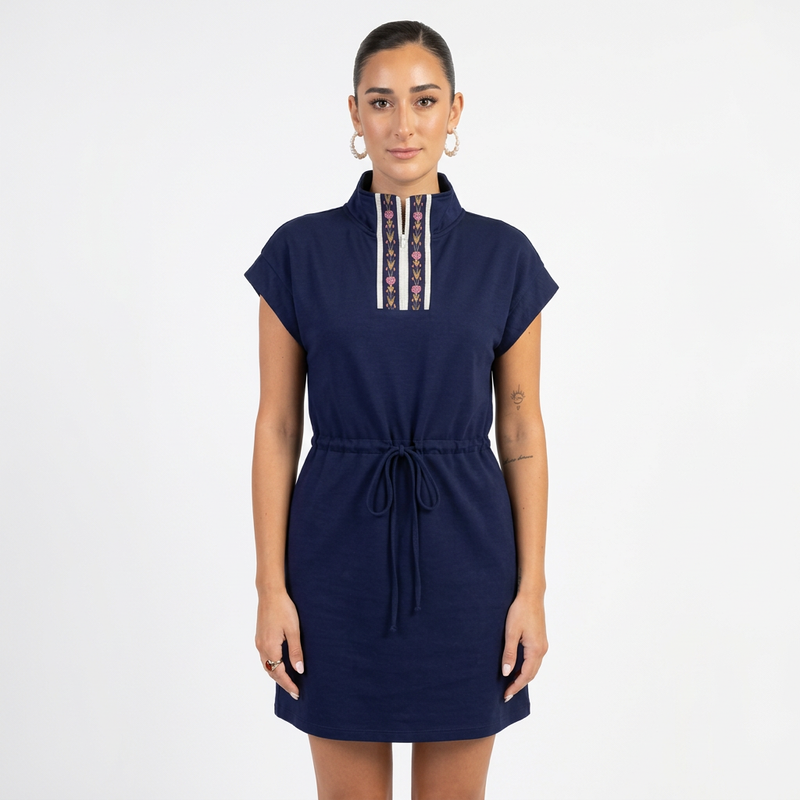 Robe à Manches Dolman Femme Udele | Détail Zip Brodé, Taille Ajustable