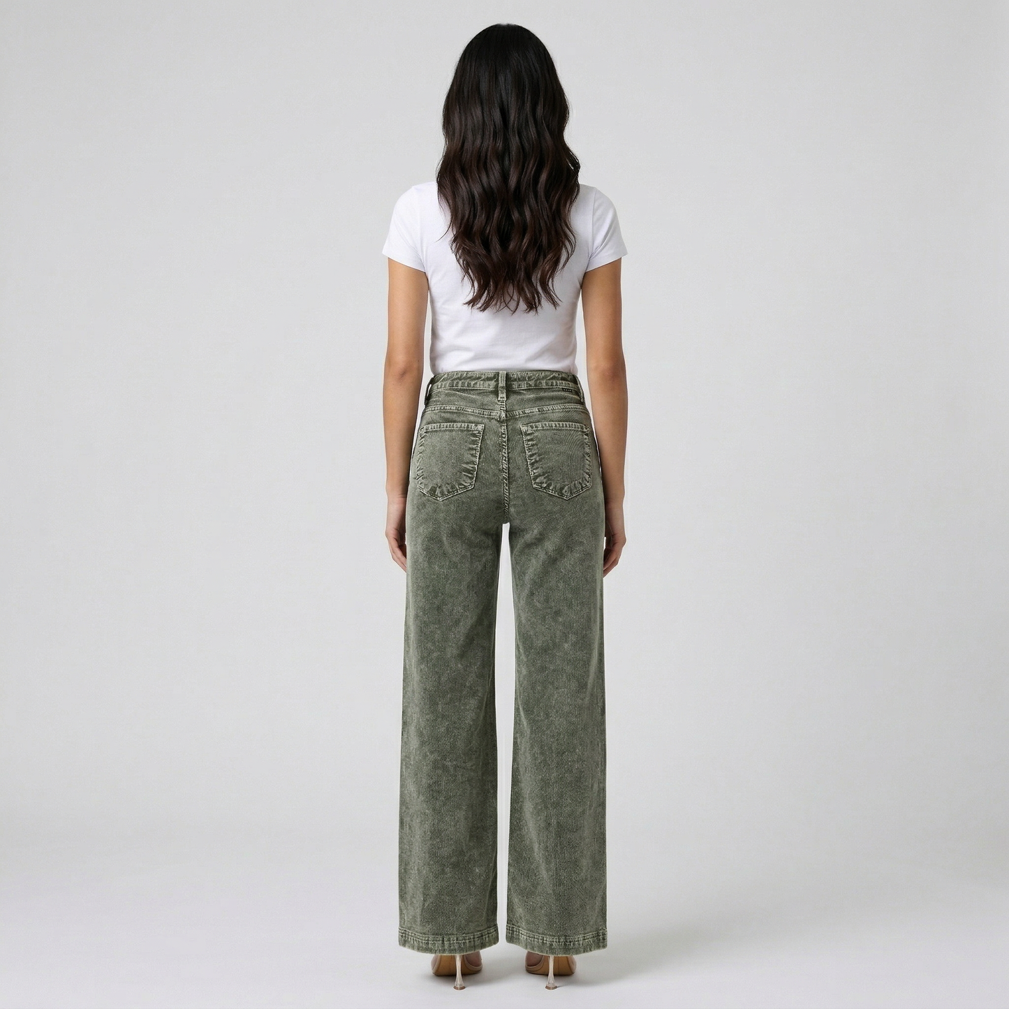 Jean Large Taille Haute en Velours Côtelé pour Femme Raina | Mélange de Coton Texturé, Grandes Tailles