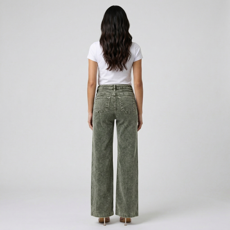 Jean Large Taille Haute en Velours Côtelé pour Femme Raina | Mélange de Coton Texturé, Grandes Tailles