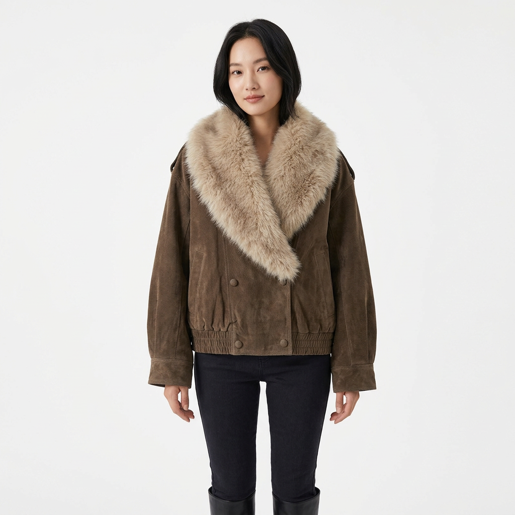 Chaqueta de Mujer Fiona | Cuero PU con Cuello de Piel, Estilo Moto Chic