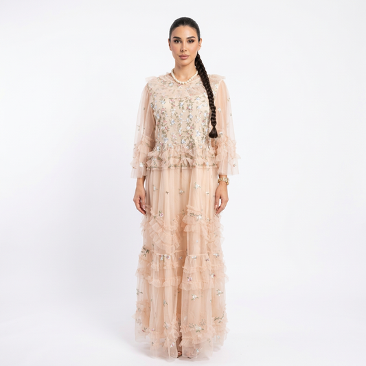 Robe midi pour femmes Rina | Volants brodés floraux, cocktail d'été élégant