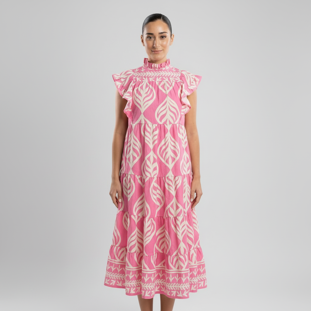 Robe Maxi Femme Uma | Imprimé Feuilles à Étages, Mélange de Rayonne