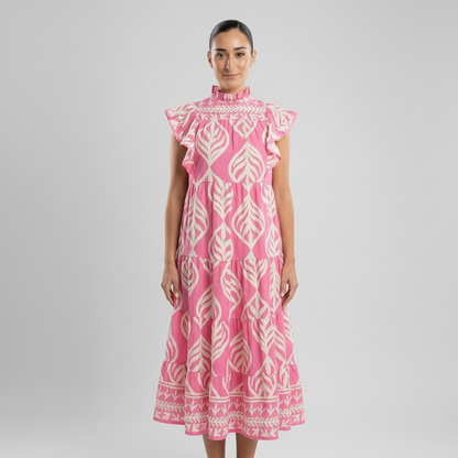 Robe Maxi Femme Uma | Imprimé Feuilles à Étages, Mélange de Rayonne