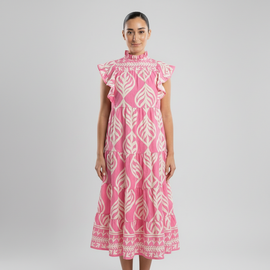 Robe Maxi Femme Uma | Imprimé Feuilles à Étages, Mélange de Rayonne