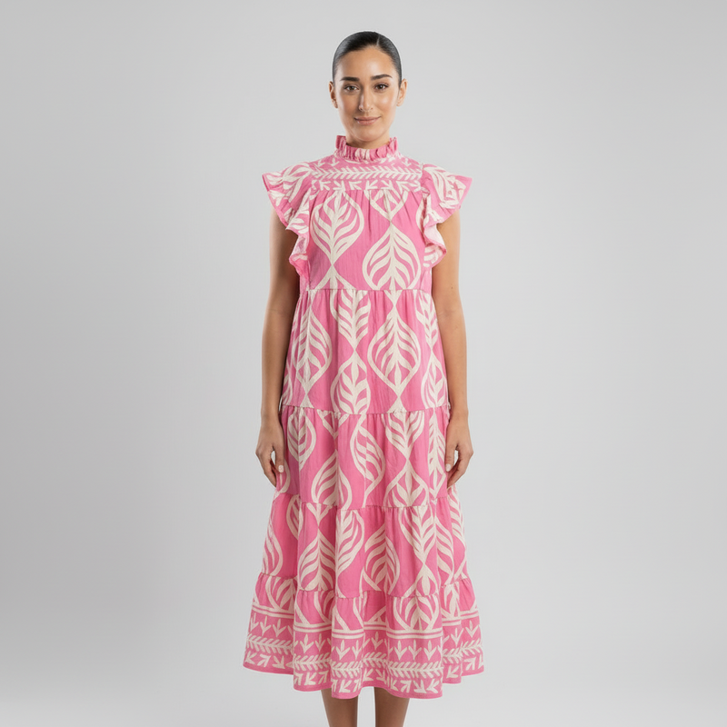 Robe Maxi Femme Uma | Imprimé Feuilles à Étages, Mélange de Rayonne