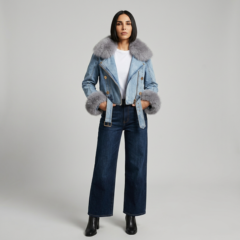 Chaqueta de Mezclilla para Mujer Nina | Cuello de Piel Sintética, Parka Cálida