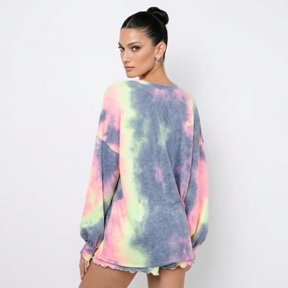 Ensemble détente femme Bliss | Jersey French Terry tie-dye, short à ourlet ondulé