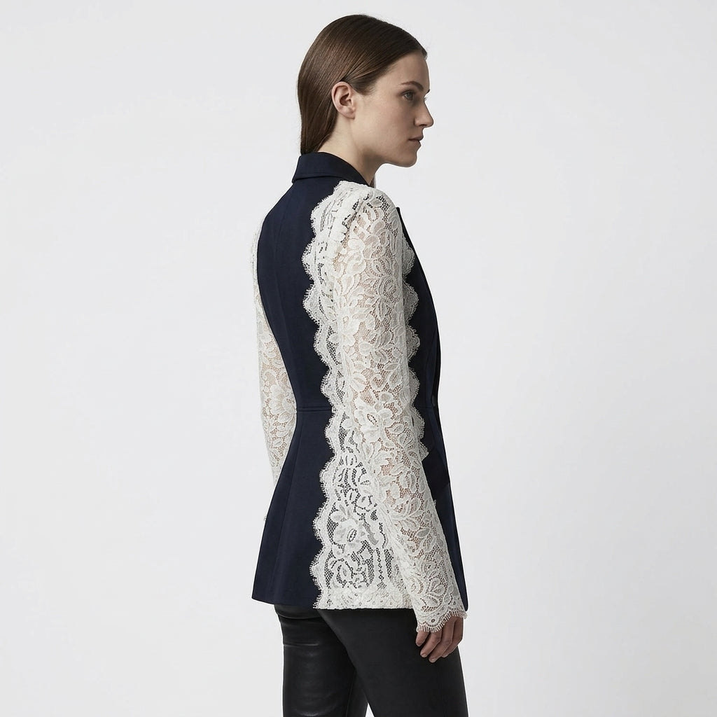 Blazer Femme Daisy | Patchwork en Dentelle à Revers, Coupe Ajustée