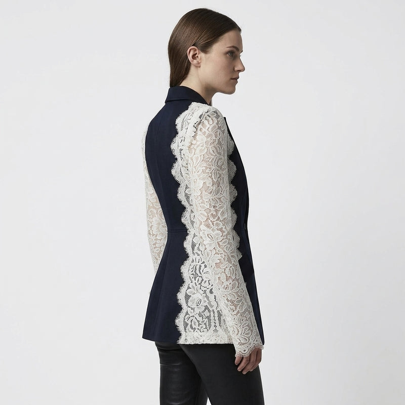 Blazer Femme Daisy | Patchwork en Dentelle à Revers, Coupe Ajustée
