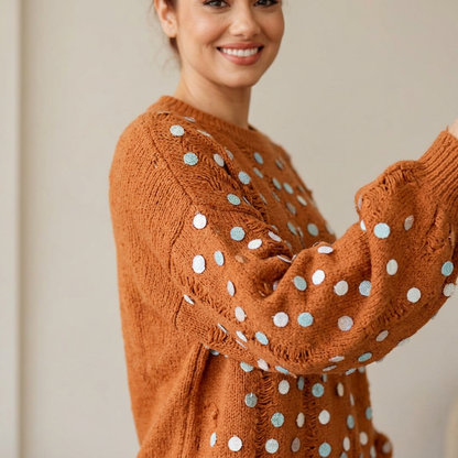 Suéter con lentejuelas para mujer Elora | Mangas obispo, borde desgastado