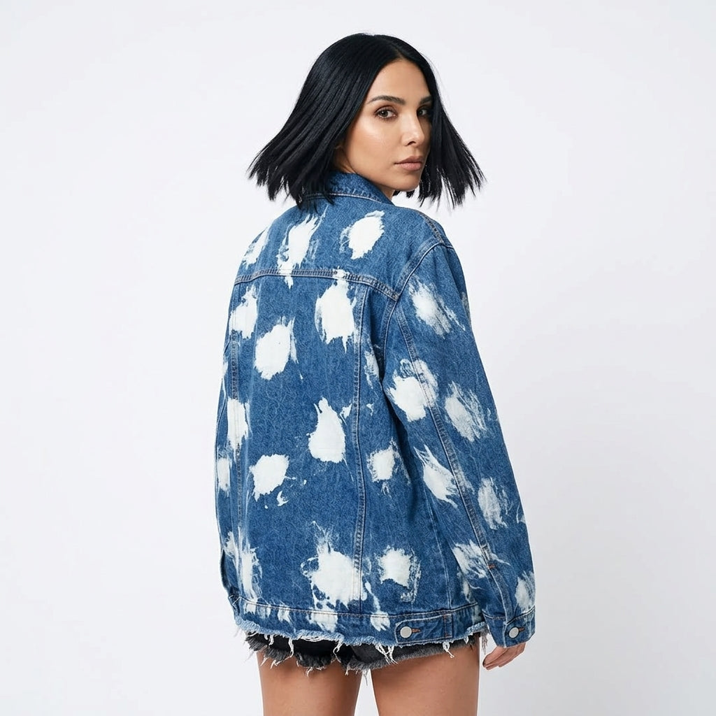 Chaqueta de denim para mujer Luna | Lavado nubes tie-dye, ajuste oversize