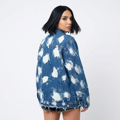 Chaqueta de denim para mujer Luna | Lavado nubes tie-dye, ajuste oversize