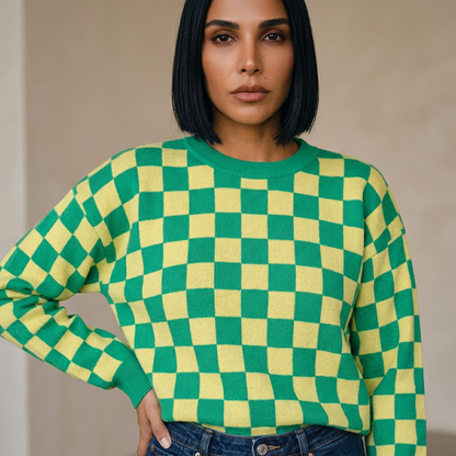 Suéter para mujer Lyra | Cuadrícula audaz, tejido suave