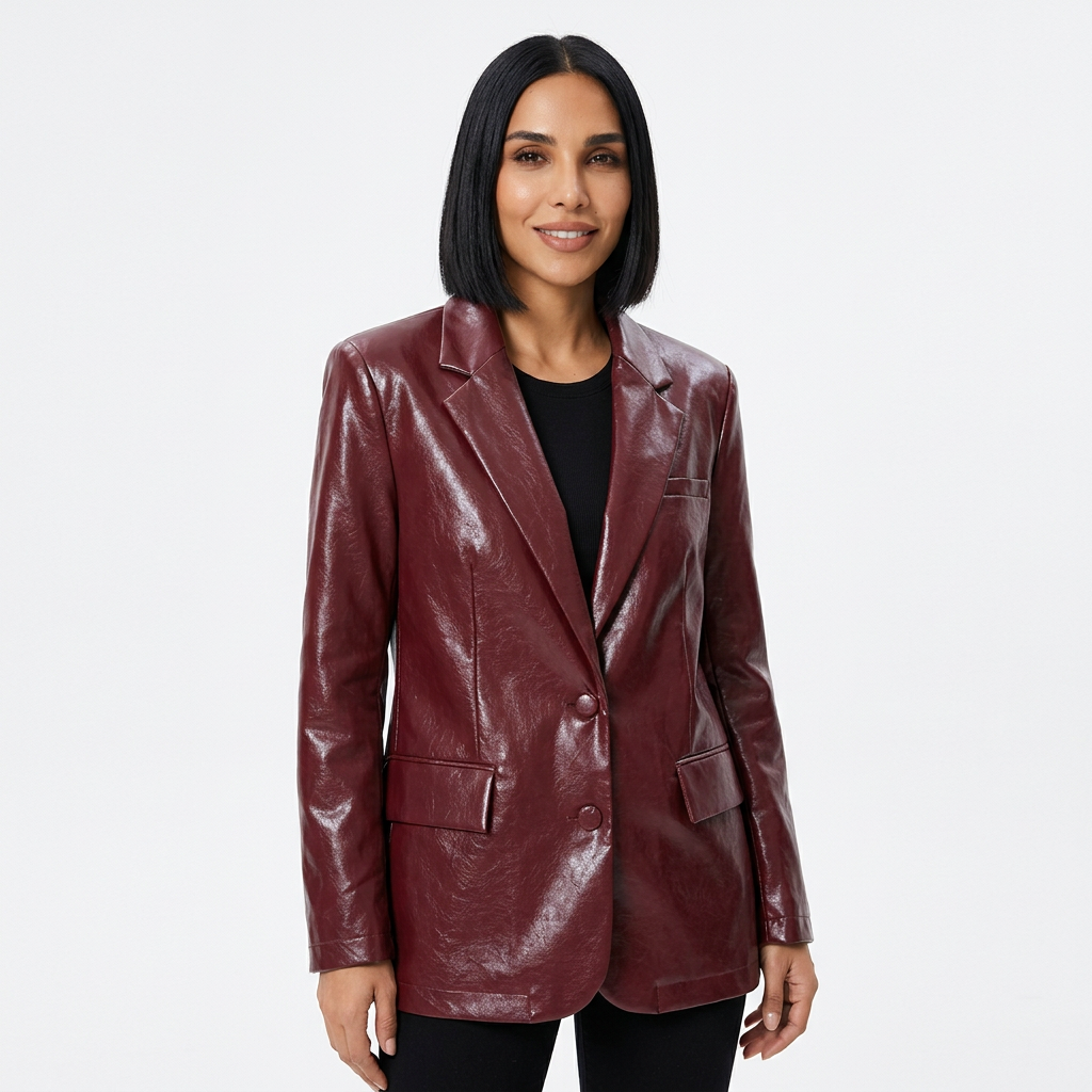 Veste pour femme Elysia | Cuir PU rouge foncé, style décontracté