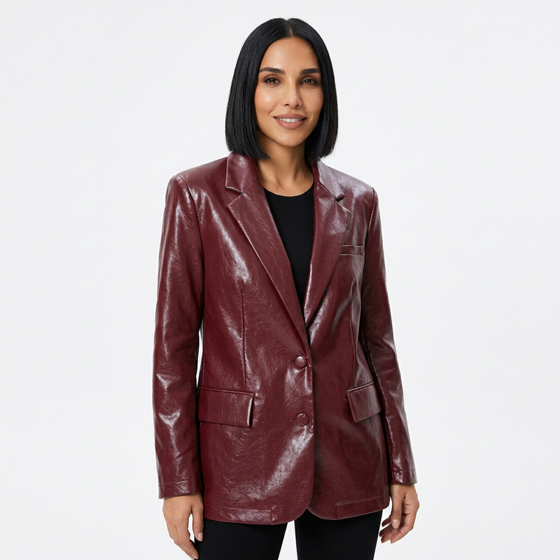 Veste pour femme Elysia | Cuir PU rouge foncé, style décontracté