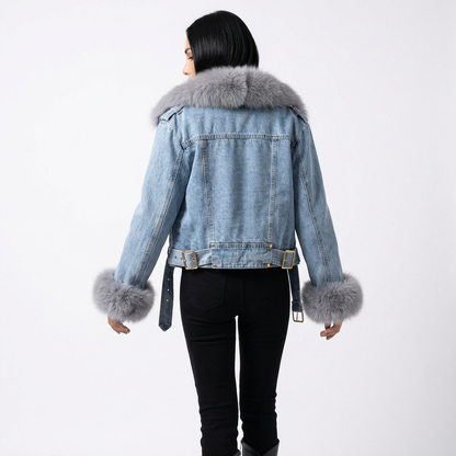 Chaqueta de Mezclilla para Mujer Nina | Cuello de Piel Sintética, Parka Cálida