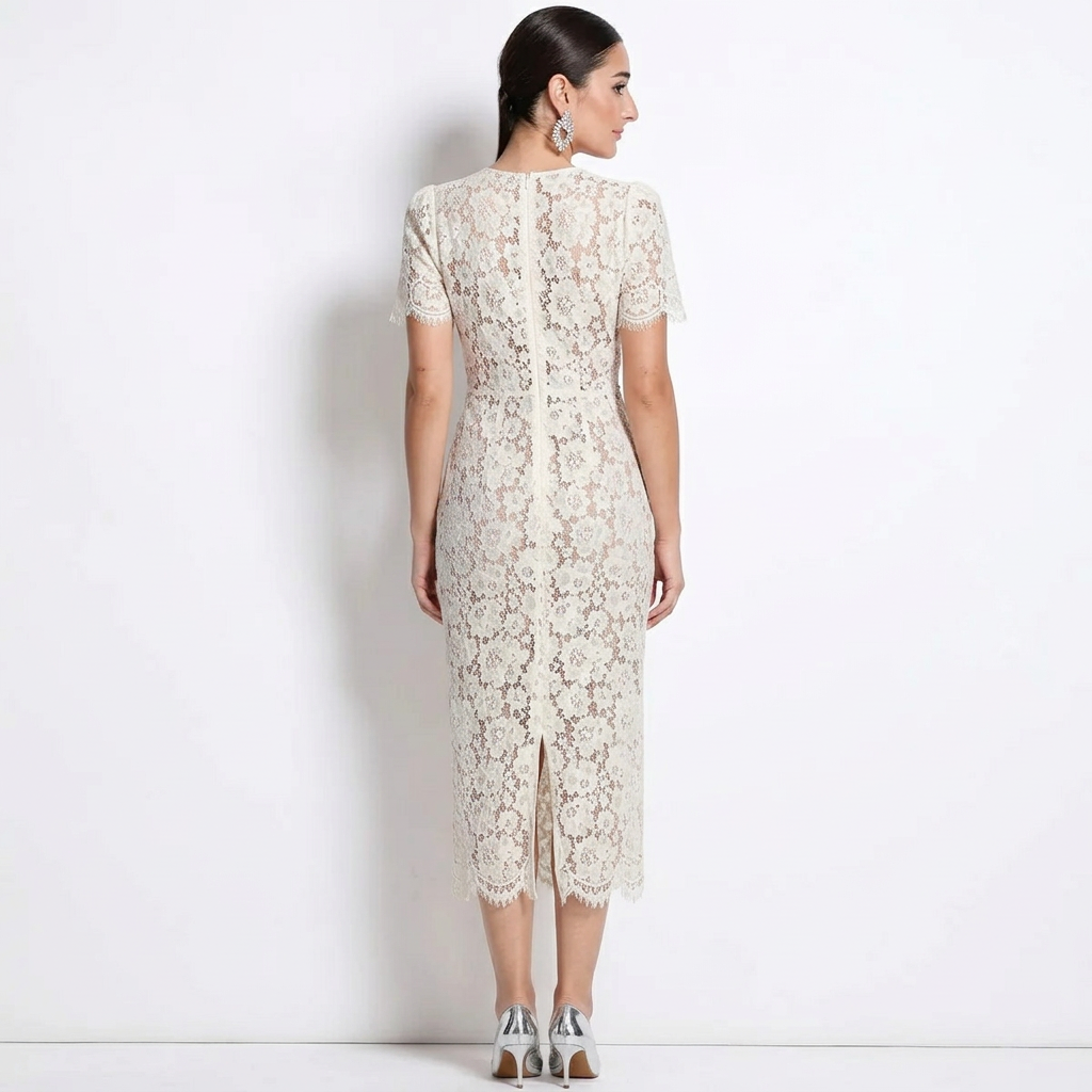 Vestido midi para mujer Bella | Elegante encaje con bordado de perlas, formal