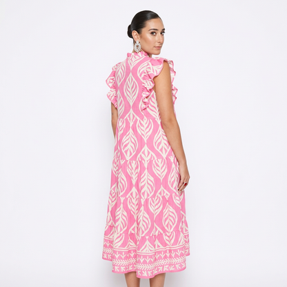 Robe Maxi Femme Uma | Imprimé Feuilles à Étages, Mélange de Rayonne