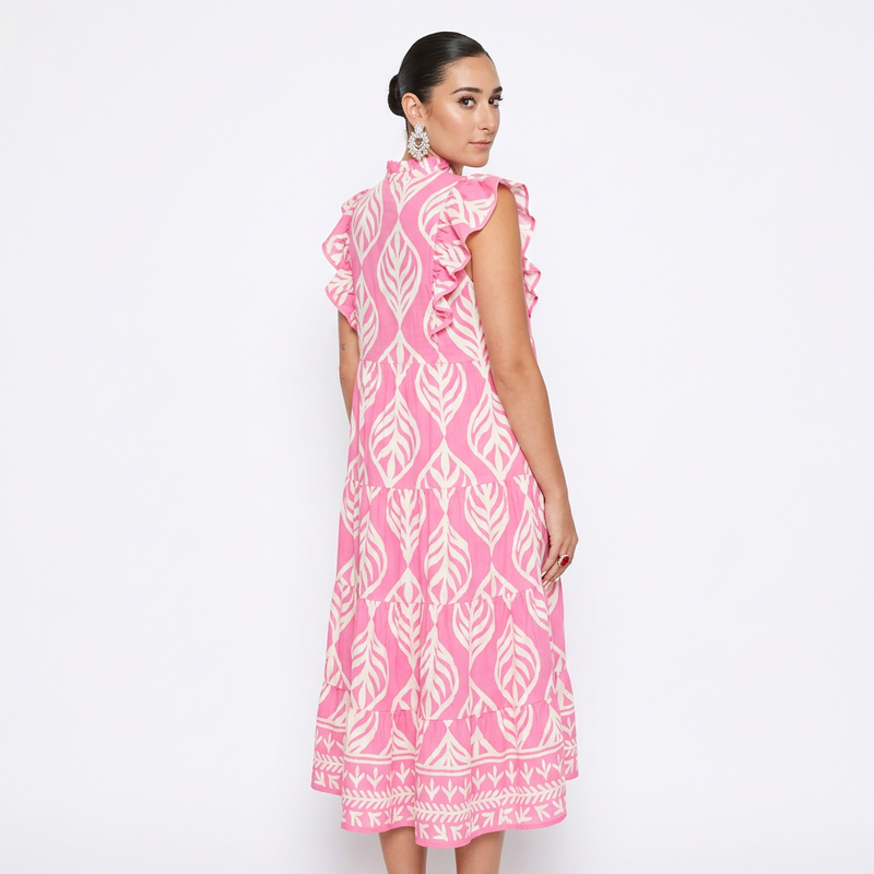 Robe Maxi Femme Uma | Imprimé Feuilles à Étages, Mélange de Rayonne