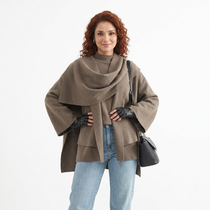 Cape-manteau pour femme Ava | Tissu tricoté chaud, col écharpe élégant