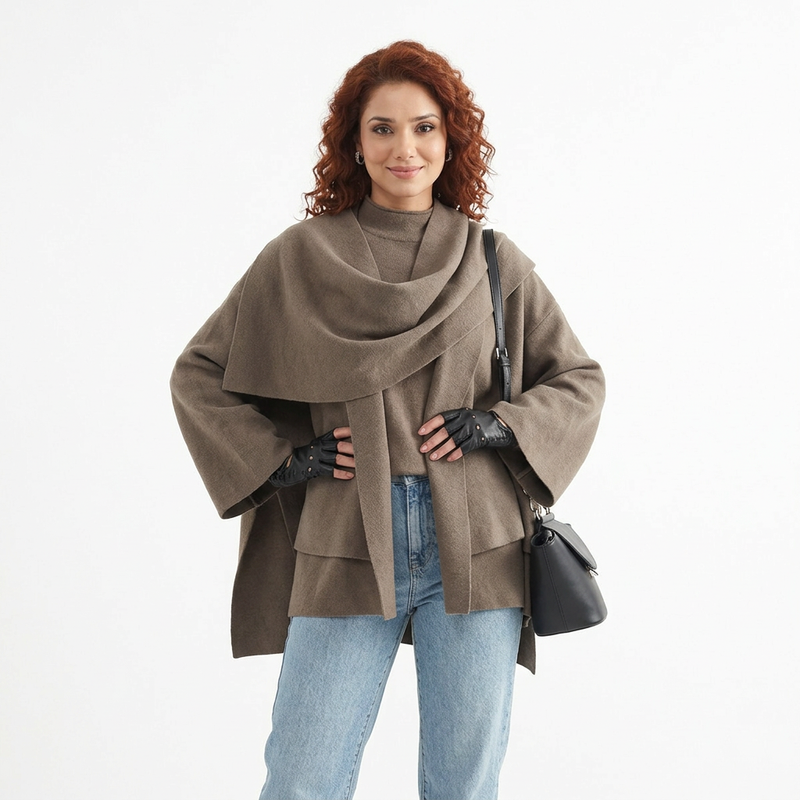 Cape-manteau pour femme Ava | Tissu tricoté chaud, col écharpe élégant