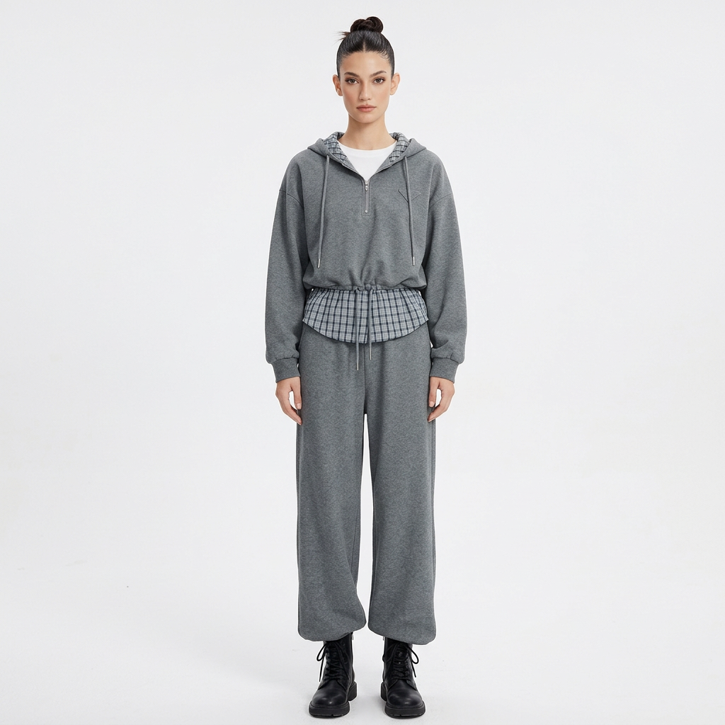 Sudadera con capucha para mujer Evelyn | Patchwork de cuadros, mezcla de algodón casual