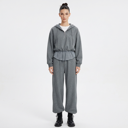 Sudadera con capucha para mujer Evelyn | Patchwork de cuadros, mezcla de algodón casual