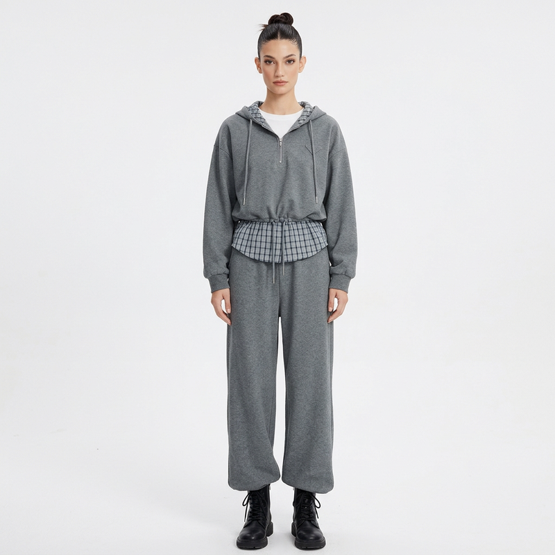 Sudadera con capucha para mujer Evelyn | Patchwork de cuadros, mezcla de algodón casual